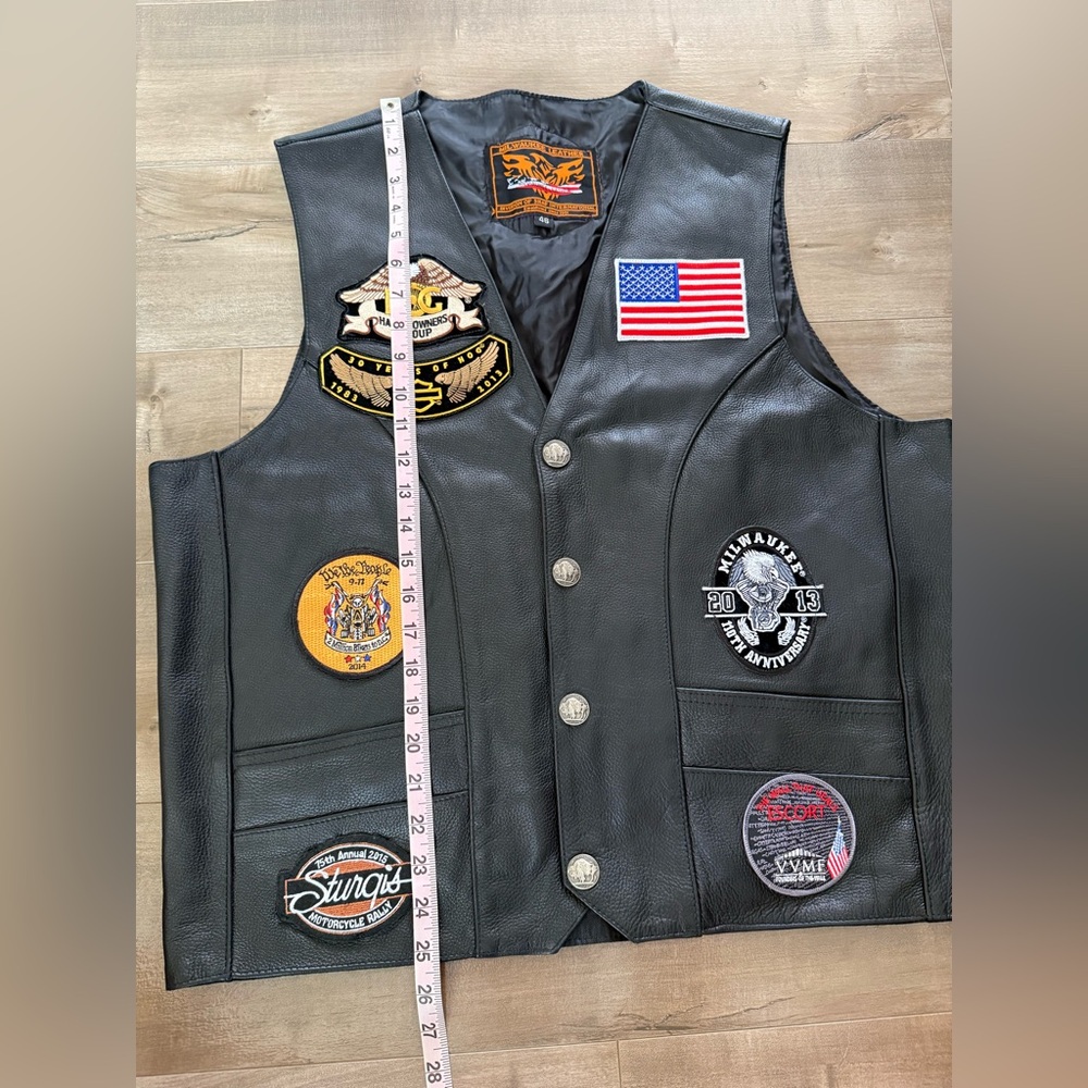 Milwaukee Leather Vest Mens 46 Motorcycle Black Patches Harley-Davidson Sturgis - Picture 10 of 13